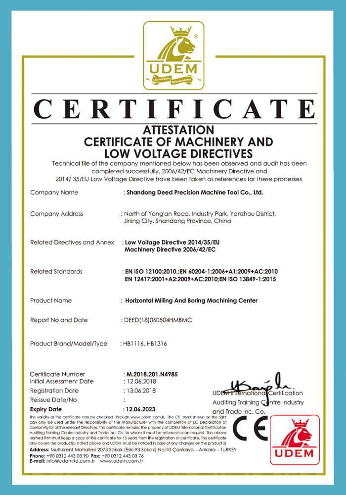 HB Series Machining Center CE Certification